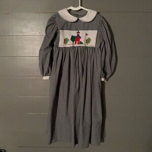 Charming Gray Dress with Embroidered Scene